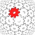 Red gear surrounded by white gears Royalty Free Stock Photo