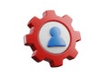 A red gear with a white circle and a blue user icon in the center on a white background image view Royalty Free Stock Photo