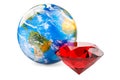 Red gem with Earth Globe, 3D rendering Royalty Free Stock Photo