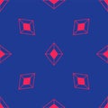 Red Gem stone icon isolated seamless pattern on blue background. Jewelry symbol. Diamond. Vector Royalty Free Stock Photo