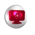Red Gem stone icon isolated on transparent background. Jewelry symbol. Diamond. Silver circle button.