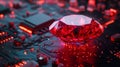 Red gemstone on electronic circuit board, digital and luxury technology concept Royalty Free Stock Photo