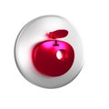 Red Genetically modified apple icon isolated on transparent background. GMO fruit. Silver circle button.