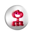 Red Genetically modified food icon isolated on transparent background. GMO fruit. Silver circle button.