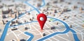 Red geolocation marker on the map in 3D style. Navigation system. Pin Royalty Free Stock Photo