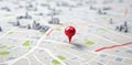 Red geolocation marker on the map in 3D style. Navigation system. Pin Royalty Free Stock Photo