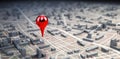 Red geolocation marker on the map in 3D style. Navigation system. Pin Royalty Free Stock Photo