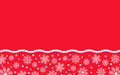 Red geometric background with wavy white stripe of Christmas snowflakes pattern.