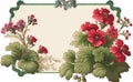 Red geraniums flowers, decorative background with copy space illustrated vintage style. Generative AI