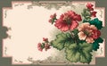 Red geraniums flowers, decorative background with copy space illustrated vintage style. Generative AI