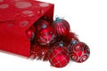 Red gift bag full of christmas toys Royalty Free Stock Photo