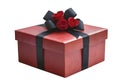 Red Gift Box with Black Bow and Roses Royalty Free Stock Photo
