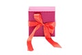 Red gift box and red bow ribbon Royalty Free Stock Photo