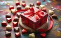 Red Gift Box with Chocolates on Wooden Table Royalty Free Stock Photo
