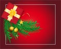 A red gift box and christmas decorations on red background Royalty Free Stock Photo