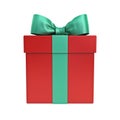 Red gift box or Christmas present box with green ribbon and bow isolated on white background Royalty Free Stock Photo