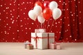 gift box with ribbon red gift box with balloons red gift boxgift, christmas, holiday, bow, ribbon, birthday, celebration, Royalty Free Stock Photo