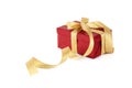 Red gift box with gold bow Royalty Free Stock Photo