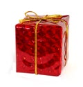 Red gift box with gold ribbon Royalty Free Stock Photo