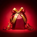 Red Gift Box with Gold Ribbon Royalty Free Stock Photo
