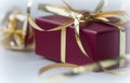 Red gift box with golden ribbo Royalty Free Stock Photo
