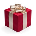Red gift box with golden ribbon. Royalty Free Stock Photo