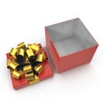 Red gift-box with golden ribbon bow on white. 3D illustration, clipping path Royalty Free Stock Photo