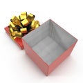 Red gift-box with golden ribbon bow on white. 3D illustration, clipping path Royalty Free Stock Photo