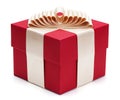 Red gift box with golden ribbon.