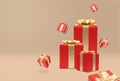 Red gift box golden ribbon in multi view Royalty Free Stock Photo