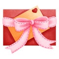 Red gift box with greeting card and ribbon bow clipart, Watercolor valentines gifts Royalty Free Stock Photo