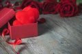 Red gift box Inside there is a red heart pillow Royalty Free Stock Photo