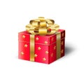 Red Gift Box, Gold satin ribbon Christmas Holiday Royalty Free Stock Photo