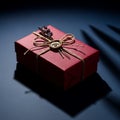 Red gift box with lavender and wax seal Royalty Free Stock Photo