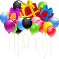 Red Gift Box With Many Colorful Balloons Cartoon