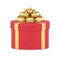 Red gift box with metallic golden bow ribbon 3d realistic vector illustration Royalty Free Stock Photo