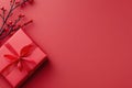 red gift box mockup on table. ai generated Royalty Free Stock Photo