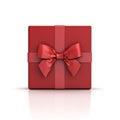 Red gift box or red present box with red ribbon bow isolated on white background Royalty Free Stock Photo