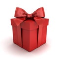 Red gift box or red present box with red ribbon bow isolated on white background with shadow and reflection Royalty Free Stock Photo