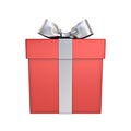 Red Gift box or Present box with silver ribbon bow isolated on white background Royalty Free Stock Photo