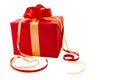 Red Gift Box with Red and gold Satin Ribbon bow Royalty Free Stock Photo