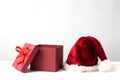 Red gift box and santa hat