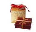 Red gift box with a satiny bow Royalty Free Stock Photo