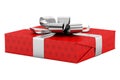 Red gift box with silver ribbon isolated on white Royalty Free Stock Photo