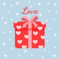 Red gift box surprise with hearts. Present vector illustration for postcard, textile, decor, poster, banner. Greeting Royalty Free Stock Photo