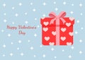 Red gift box surprise with hearts. Present vector illustration for postcard, textile, decor, poster, banner. Greeting Royalty Free Stock Photo