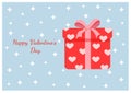 Red gift box surprise with hearts. Present vector illustration for postcard, textile, decor, poster, banner Royalty Free Stock Photo