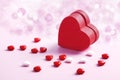 Red Gift Box and Sweet Heart Candy. Valentine`s Day concept Royalty Free Stock Photo