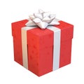 Red gift box with white bow and ribbon, red present 3d rendering Royalty Free Stock Photo