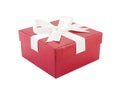 single closed red gift box with white ribbon bow isolated on white background Royalty Free Stock Photo